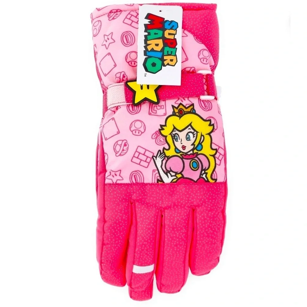 Nintendo Super Mario Princess Peach Kids Pink Ski Gloves Winter S/M Small Medium